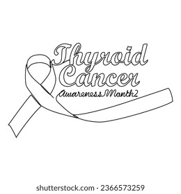 One continuous line drawing of thyroid cancer awareness month with white background. Awareness ribbon design in simple linear style. healthcare and medical design concept vector illustration.