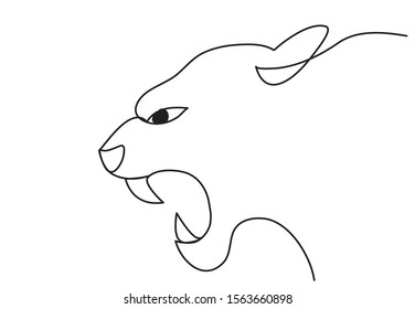 One continuous line drawing of tiger head for company logo identity. Strong feline mammal animal mascot concept for national safari zoo. Single line draw design illustration