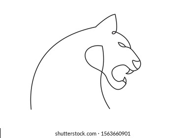 One continuous line drawing of tiger head for company logo identity. Strong feline mammal animal mascot concept for national safari zoo. Single line draw design illustration