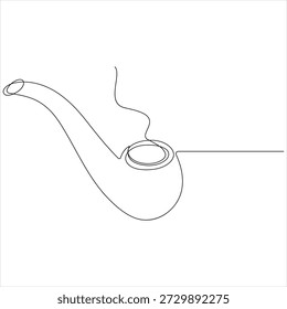 Un dibujo de línea continua de ilustración de estilo de contorno de pipa de tabaco simple