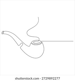Un dibujo de línea continua de ilustración de estilo de contorno de pipa de tabaco simple
