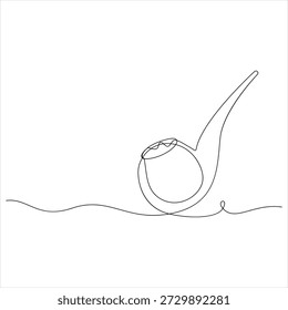 Un dibujo de línea continua de ilustración de estilo de contorno de pipa de tabaco simple