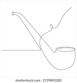 Un dibujo de línea continua de ilustración de estilo de contorno de pipa de tabaco simple