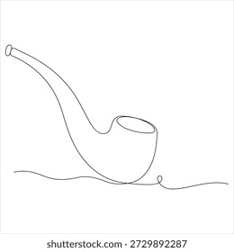 Un dibujo de línea continua de ilustración de estilo de contorno de pipa de tabaco simple