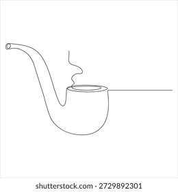 Un dibujo de línea continua de ilustración de estilo de contorno de pipa de tabaco simple