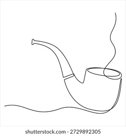 Un dibujo de línea continua de ilustración de estilo de contorno de pipa de tabaco simple