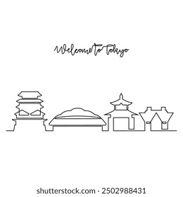 One continuous line drawing of Tokyo skyline vector illustration. Modern city in Japan in simple linear style vector design concept. Big city in Japan. Iconic architectural skyline building