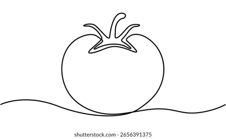 One continuous line drawing Tomato vegetable. tomato continuous one line drawing, Abstract red shaped tomato. Tomato continuous one line drawing. Hand drawn vector illustration.
