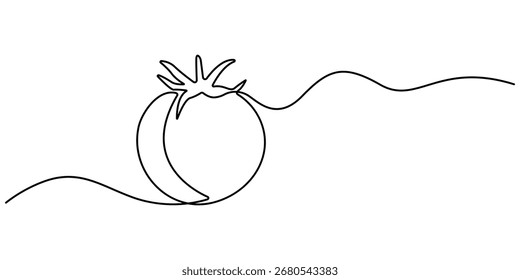 Una línea continua dibujando Tomate vegetal. Continuo una sola línea mínima dibujando tomate, una línea, esquema de Vector editable. Ilustración de una sola línea de tomate. Trazo editable