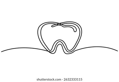 One Continuous Line Drawing of Tooth Icon. Single Line Vector Illustration