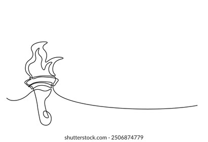 One continuous line drawing Torch flame - symbol of enlightenment and hope. Torch single line illustration.
