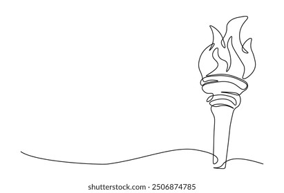 One continuous line drawing Torch flame - symbol of enlightenment and hope. Torch single line illustration.