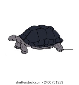 One continuous line drawing of tortoise vector illustration. Unravel the secrets of their sturdy shells, built for protection and temperature regulation. Animal design suitable for your asset.