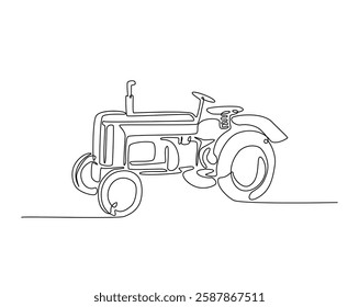 One continuous line drawing of tractor vector illustration. Farming tractor monoline design. Technology concept.