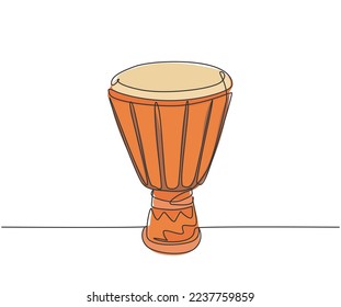 One continuous line drawing of traditional african ethnic drum, tom-tom. Trendy percussion music instruments concept single line graphic draw design vector illustration