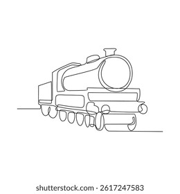 One continuous line drawing of train vehicle vector design illustration. Modern and traditional land vehicle design in simple linear style concept. Train design for your asset and educational purpose.