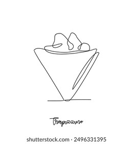 One continuous line drawing of Trapizzino food vector illustration. Traditional food in simple linear style vector design concept. Traditional foods have gained global popularity in world communities.