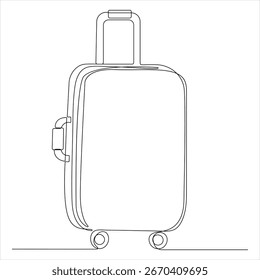 Eine durchgehende Linie Zeichnung Reisekoffer auf Rädern minimalistisches Gepäck und Reisetasche Vektorgrafik