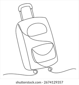 Um desenho de linha contínua da mala de viagem sobre rodas minimalista bagagem e viagem saco vetor ilustração