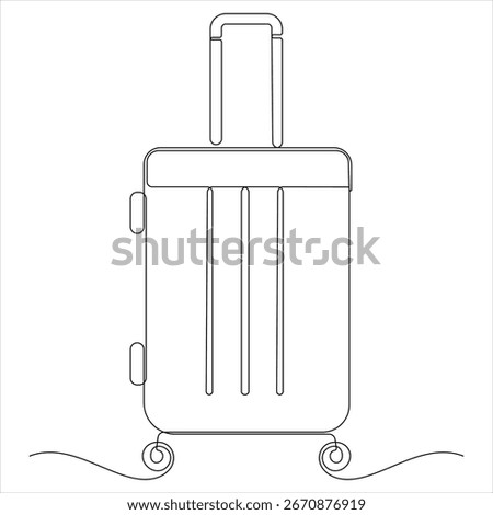 One continuous line drawing of travel suitcase on wheels minimalist luggage and travel bag vector illustration