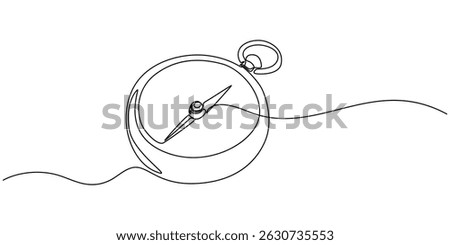 One continuous line drawing of traveller compass, Continuous Line Drawing of Compass Icon. Hand Drawn Symbol Vector Illustration, Orienteering Compass Continuous Line Editable Stroke Line, Continuous.