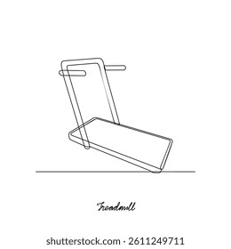 One continuous line drawing of a Treadmill tools for gymnastics at fitness center vector illustration. Gymnastic tools type in simple linear style vector concept. Suitable for educational purpose.