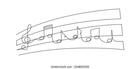 Eine durchgängige Zeichnung von Treppenklemmen und Noten. Scribble Minimalistisches Logo und Symbol für Sound- und Musikkonzert im skurrilen Stil. Bearbeitbarer Strich. Doodle-Vektorgrafik