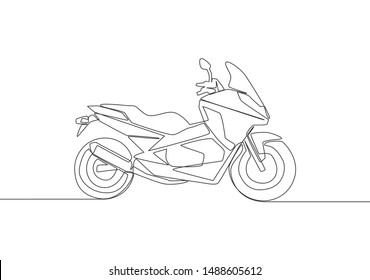 One continuous line drawing of trendy elegant Asian underbone motorbike logo. City motorcycle concept. Single line draw design vector illustration