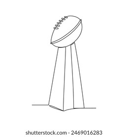 One continuous line drawing of Trophy vector illustration. Towering trophy symbolizing ultimate victory in championship. Gleaming metal and intricate design trophy in simple continuous linear style.