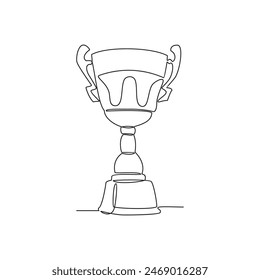 One continuous line drawing of Trophy vector illustration. Towering trophy symbolizing ultimate victory in championship. Gleaming metal and intricate design trophy in simple continuous linear style.