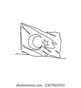 One continuous line drawing of a Turkish flag. Turkey patriotic in simple linear style. Turkey patriotic design concept vector illustration