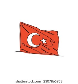 One continuous line drawing of a Turkish flag. Turkey patriotic in simple linear style. Turkey patriotic design concept vector illustration