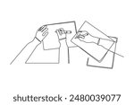 One continuous line drawing of two young people are designing a project on paper. Business Project minimalist concept. Single line draw vector graphic design illustration