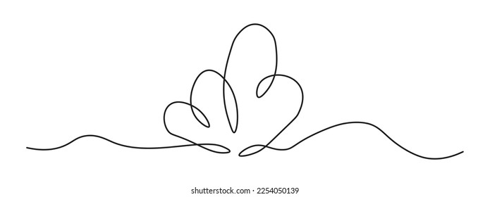 One Continuous line drawing of two hearts. Romantic symbols in simple linear style. Minimalist Doodle.isolated on white background. Vector illustration
