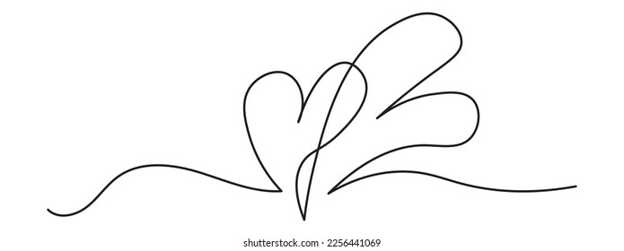 One Continuous line drawing of two hearts. Romantic symbols in simple linear style. Minimalist Doodle.isolated on white background. Vector illustration