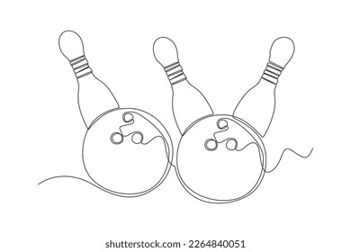 One continuous line drawing two bowling ball and pin. sport ball concept. One line draw graphic design vector