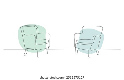 Um desenho em linha contínua de duas poltronas. Conceito interior Ilustração vetorial