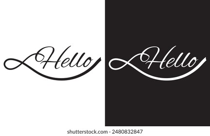One continuous line drawing typography line art of hello word writing isolated on white and black background. EPS 10