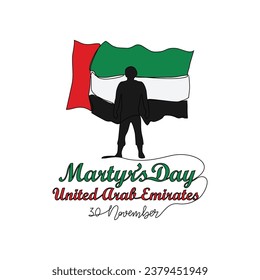 One continuous line drawing of UAE Martyrs Day on November 30th. UAE Martyrs Day design in simple linear style illustration. UAE Martyrs Day design suitable for greeting card, poster and banner.