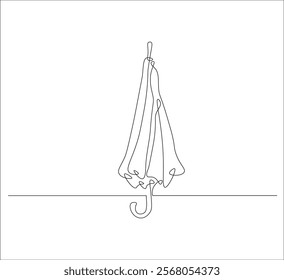 One continuous line drawing of umbrella . single line design of folded umbrella. folded umbrella outline illustration. Editable outline