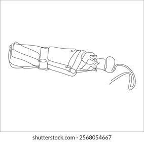 One continuous line drawing of umbrella . single line design of folded umbrella. folded umbrella outline illustration. Editable outline