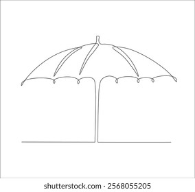 One continuous line drawing of umbrella . single line design of standing umbrella. umbrella outline  illustration. Editable outline