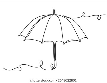 One Continuous line drawing of umbrella. line art of umbrella cover day good for umbrella cover day celebrate. line art. illustration. Editable stroke. Hand drawn one line vector. 