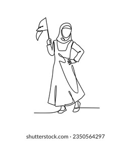 One continuous line drawing of uniform school in Saudi Arabia with white background. Fashion education design in simple linear style. education design concept vector illustration.