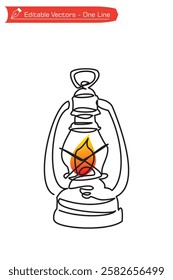 One continuous line drawing of unique model classic oil lantern. Vector illustration of one line drawing of lantern Ramadhan Kareem ornament. Oil lantern celebrating night of Ramadan Kareem.