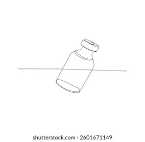 One continuous line drawing of vaccine bottle illustration.white background.medical logo vector.editable

