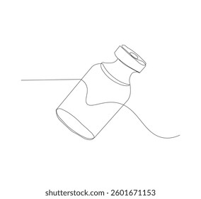One continuous line drawing of vaccine bottle illustration.white background.medical logo vector.editable
