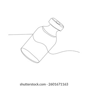 One continuous line drawing of vaccine bottle illustration.white background.medical logo vector.editable
