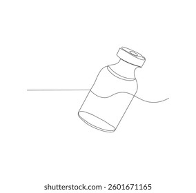 One continuous line drawing of vaccine bottle illustration.white background.medical logo vector.editable
