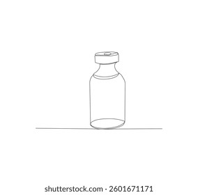 One continuous line drawing of vaccine bottle illustration.white background.medical logo vector.editable

